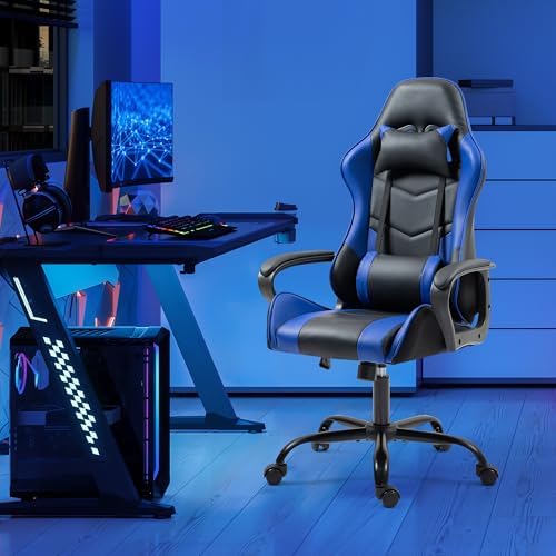 ECOTOUGE Blue Ergonomic Gaming Chair Massage Lumbar Rocking High Back