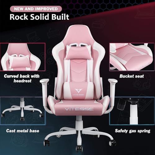 Gaming Chair High Back Gaming Chair for Teens, Ergonomic Racing Chair Computer Desk Chair with Massage Lumbar Support and Headrest, Cute Gamer Chair with Height Adjustable (Pink)