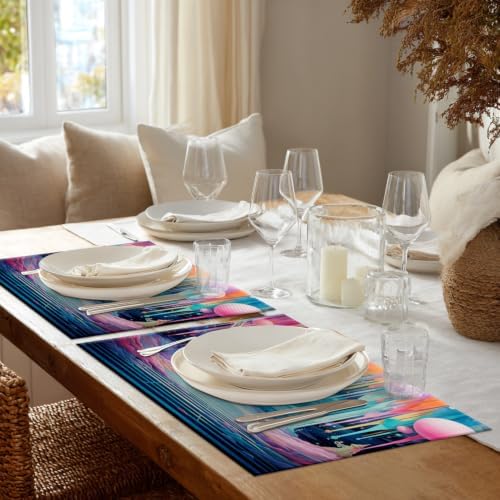 Shrahala Dreamy Colorful Path Placemats, A Whimsical Colorful Land Table Mat Linen Burlap Washable Double-Deck Heat Insulation for Dining/Kitchen Table Set of 8 (12 X 18 Inch)