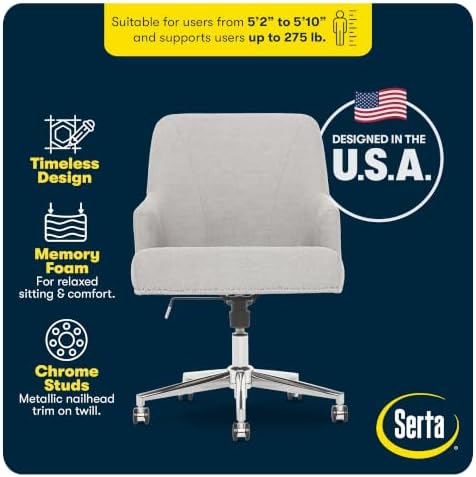 Serta Home Office Desk Chair with Low Padded Arms, Vanity Chair for Bedroom