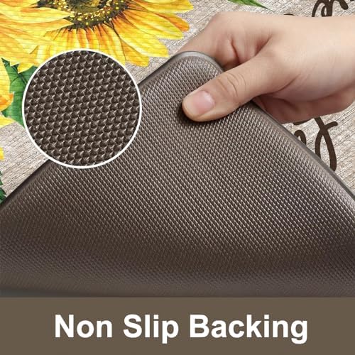 KIMODE Anti Fatigue Kitchen Mat for Floor,Farmhouse Sunflower Kitchen Rugs