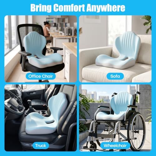 Ergonomic Seat Cushion for Office Chairs Lumbar Support Pillow, Blue