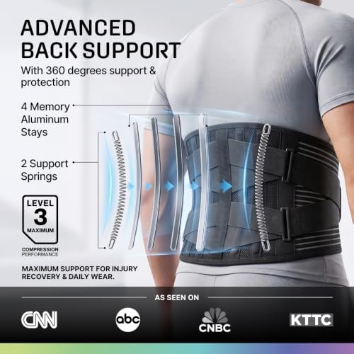 Modvel Back Brace for Lower Back Pain Women and Men – Lumbar Support Belt for Sciatica, Herniated Disc, Muscle Strain – Adjustable Breathable Work Brace with 6 Stays – Support for Posture