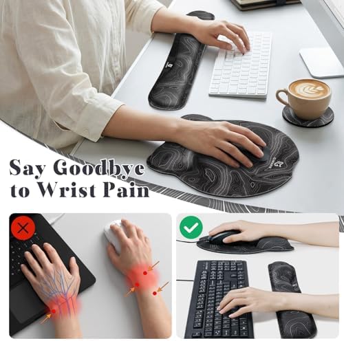 Gimars Upgrade 3 in 1 Enlarge Superfine Smooth Gel Ergonomic Mouse Pad Wrist Support and Keyboard Wrist Rest for Computer, Laptop, Mac, Gaming and Office, Durable, Comfortable and Pain Relief, Map