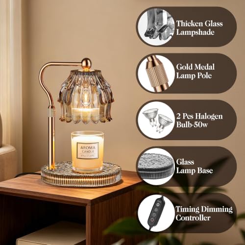 Candle Warmer Lamp with Timer Dimmer, Wax Melts Glass Lamp for Gift, Grey