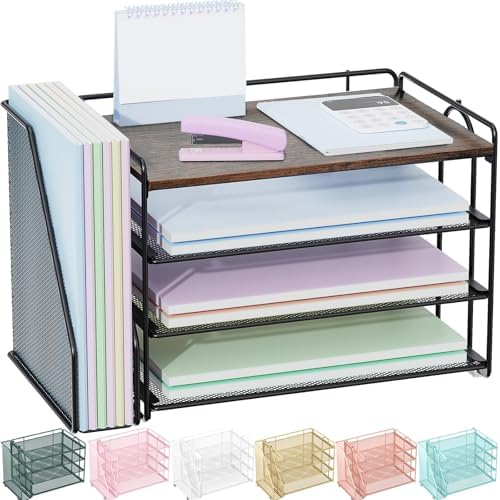 Spacrea 4 Tier Paper Organizer for Desk with File Organizer