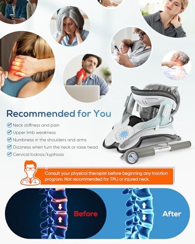 3-in-1 Cervical Traction Device, Neck Stretcher with Air Collar: Neck Pain Relief, Posture Correction & Spine Alignment in Minutes a Day - Portable Neck Brace with Manual Pump