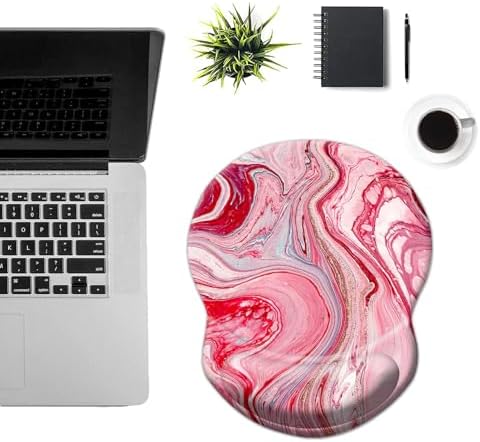 Ergonomic Mouse Pad with Support - Comfortable Wrist Rest, Non-Slip PU Base for Home Office, Studying, Gaming (Red Marble)