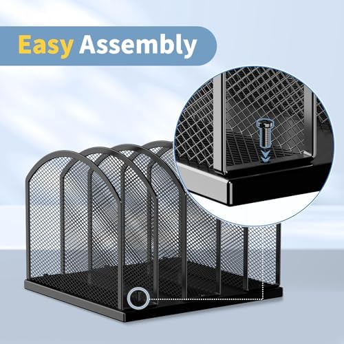 Gawerk 5-Section Vertical Desktop Organizer, 6-Section Mesh File Folder Stand Sorter for Office Home Classroom Organization