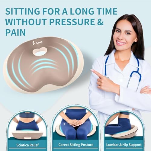 FLORICH Seat Cushion and Lumbar Support Pillow for Office Chair Car Neck Headrest Pillow Memory Foam Seat Pads Pressure Relief Back Cushion and Carseat Pads(Brown)