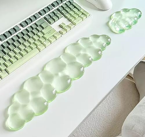 Mouse Pad with Wrist Rest, Soft Cloud Gel Keyboard Mouse Pad Set with Hand Wrist Support, Cute Non Slip Office Desk Accessories for Comfort/Pain Relief/Computer/Laptop (Green Cloud)