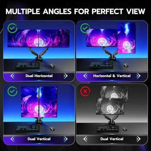 ARES WING Dual Monitor Arm for 17-35 Inch Flat Curved Screens, Black