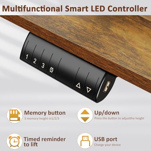 70.8'' x 27'' Electric Standing Desk Adjustable Height with Charging Station, Wheels, 2 USB Ports, 3 Power Outlets, 27''-46'' Lifting Range Stand up Desk for Home Office(Brown)
