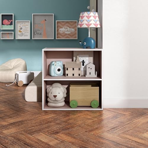 Homes: Inside + Out Apexa 2-Tier Cube Storage Organizer Shelves, Stackable Wood Bookcase Fits Cubby Bins for Organization, Dorm Teen Room Decor & Home Office, Light Pink