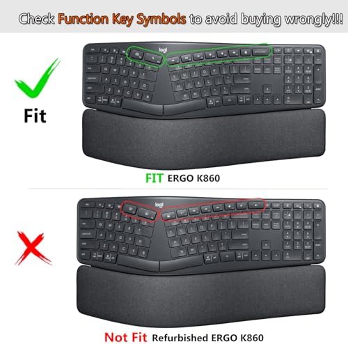 Keyboard Cover Skin for Logitech K860 Ergonomic Keyboard, Logitech Ergo K860 Wireless Ergonomic Keyboard Protector, K860 Split Keyboard Accessories-Black