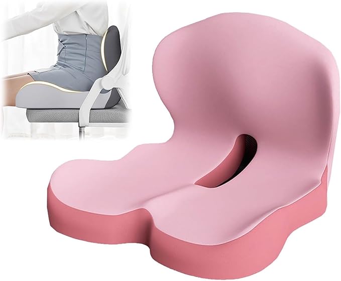 Orthopedic Cushion Seat Cushion,L-Shaped Lumbar Support,Breathable,Design for Office Chair,Car,Wheelchair Ergonomic Non Slip MemoryFoam Seat Skin with Back Support (Pink)