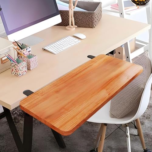 Desk Extension Board Clamp-on Keyboard Tray Portable Ergonomic Arm Rest Expansion Platform for Home Office- Brown