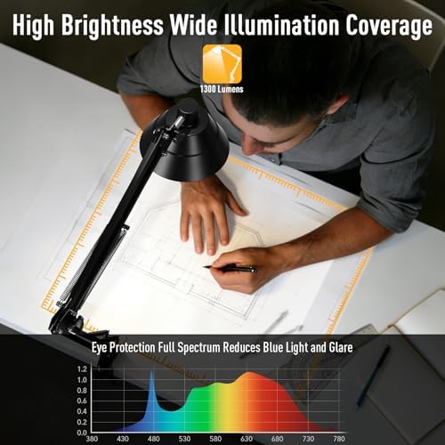 Led Desk Lamp for Home Office - Adjustable Swing Arm Desk Lamp with Clamp