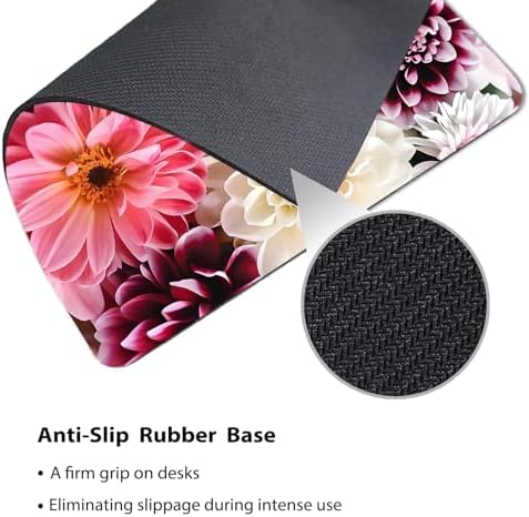 9.5x7.9 Inch Office/Gaming Mouse Pad, Colorful Bouquet of Dahlia Flowers Purple Pink White Red Floral Blooming Cute Anti-Slip Mat for Desk