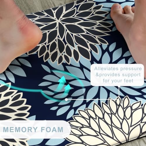 Kitchen Mats Set of 2 Cushioned Anti Fatigue Kitchen Rugs Non Slip Waterproof Kitchen Runner Memory Foam Kitchen Floor Mat Comfort Standing Mat for Sink,Office,Laundry, Navy Blue