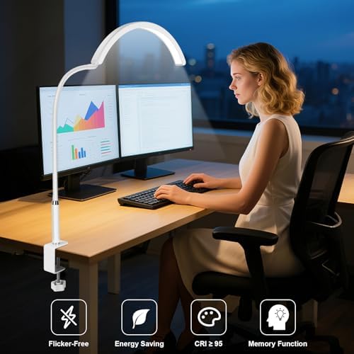 Professional Half Moon LED Desk Light for Nail Techs & Artists – Flexible Gooseneck Lamp with Clamp, 5 Color Modes & 5 Brightness Levels for Manicure, Tattoo, Beauty Work