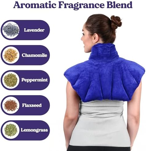 Microwavable Heating Pad for Neck, Shoulders, and Back by Joy & Grace | 5 Lb Weighted Neck & Shoulder Wrap | Moist Heat Therapy Pack for Relaxation and Comfort | Soft Micro-Mink Cover | Scented Blue