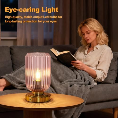 LightRound Cordless Table Lamp for Bedroom, Touch Stepless Dimmable