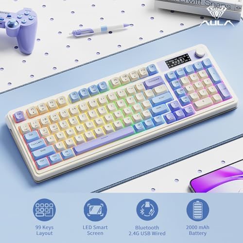 AULA S99 Pro Gaming Keyboard, Cute Creamy Wireless Keyboard