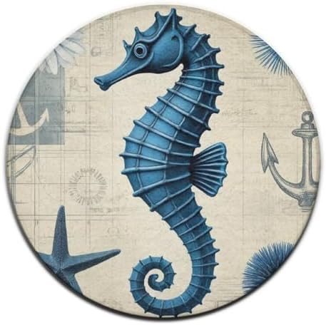Women's Large Home Decor Mat, Soft Round Yoga Carpet, Non Slip Machine Washable Home Office Circle Rug Sea Horse