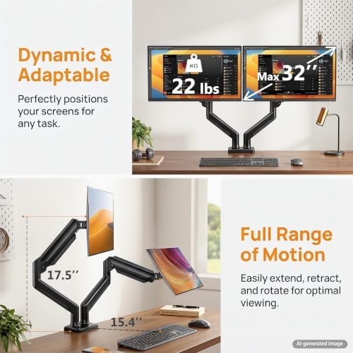 Dual Monitor Stand for 17-32 Inch Computer Screens up to 22lbs