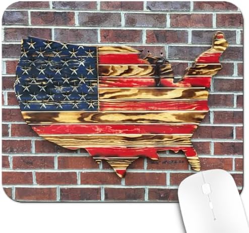 9.5x7.9 Inch Office/Gaming Mouse Pad, Rustic Wooden American Flag Patriotic America Text, Cute Anti-Slip Mat for Desk Decor