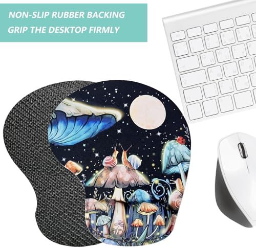 Mouse Pad with Wrist Support, Ergonomic Mouse Pads with Memory Foam Wrist Rest, Easy Typing Pain Relief, Comfortable Home Office Computer Wrist Support Pads for Working Studying Gaming, Mushroom