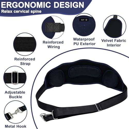SPRING SEAON Neck Hammock Cervical Traction Device with Ear Pads, NavyBlue
