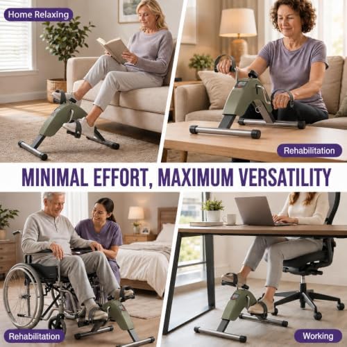Under Desk Bike Pedal Exerciser, Mini Exercise Bike for Arm and Leg Workout | Adjustable Resistance, LCD Tracking, Secure Foot Straps, Compact Frame for Seated Home or Office Workouts
