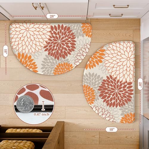 KIMODE Half Circle Anti Fatigue Mats for Kitchen Floor Kitchen Mats 2PCS