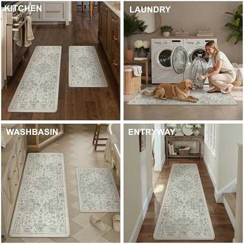 Anti Fatigue Green Neutral Non-Slip Kitchen Mat 2 Piece