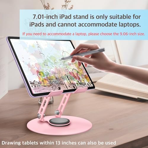 360° Rotating Tablet Stand - Pink |Adjustable Dual Rotary Shaft,Folding Design | Fits iPads & Tablets Up to 13" | Ideal for Work,Painting,Office,Travel,Home