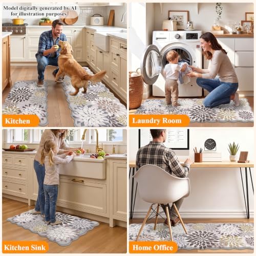 HEBE Anti Fatigue Kitchen Rugs Set of 3, Cushioned Kitchen Mats for Floor