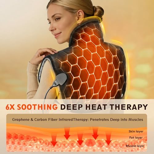 30s Fast Heating Pad for Shoulders and Back, 6X Deeper Pain Relief