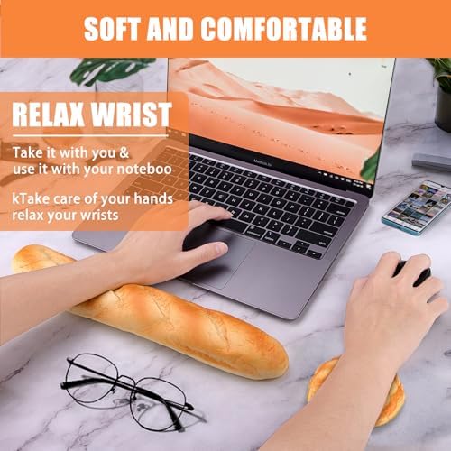 Soft Toast Bread Baguette Shape Anti-Skid Keyboard Wrist Rest Support & Mouse Wrist Support for Office,Computer,Laptop& Mac (Another Style)
