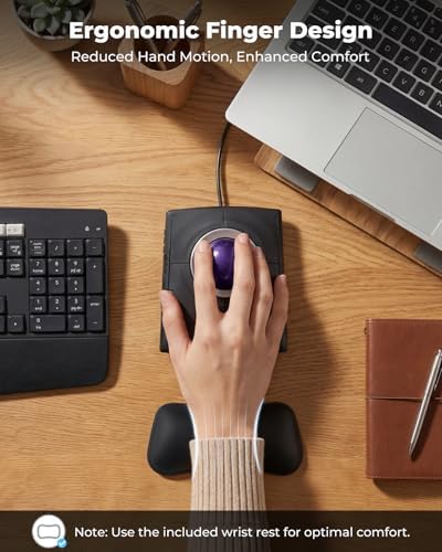 Wired Ergonomic Trackball Mouse, 55mm for Large Hands, Ambidextrous Design