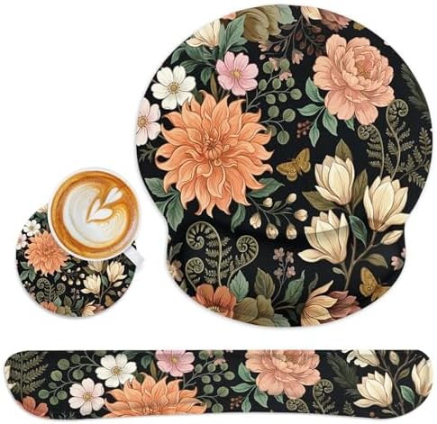 Britimes Ergonomic Mouse Pad Set with Wrist Rest, Floral Flower