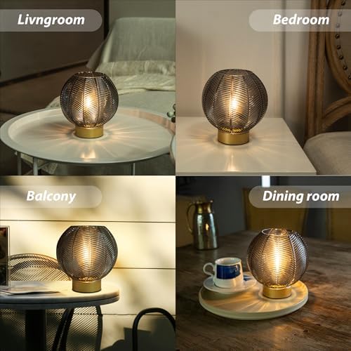 LUSHARBOR Battery Operated Decorative Glass Table Lamp with Timer Grey