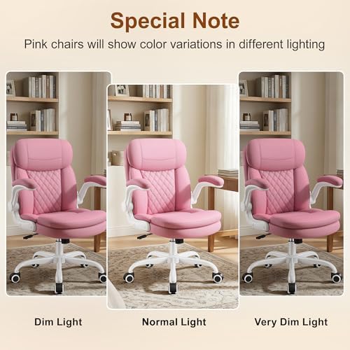 Office Desk Chair, Pink Ergonomic Computer Chair with Dual-Layer Support