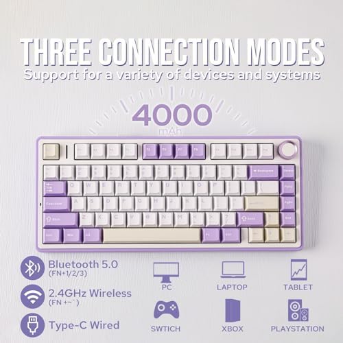 EPOMAKER x Aula F75 Gasket Mechanical Keyboard, 75% Wireless Hot Swappable Gaming Keyboard with Five-Layer Padding&Knob, BT/2.4GHz/USB-C, RGB (Purple, LEOBOG Reaper Switch)