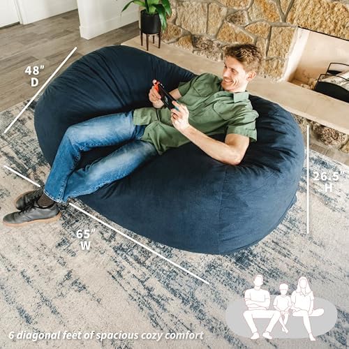 Big Joe Fuf Media Lounger Foam Filled Bean Bag Chair with Removable Cover, Cobalt Lenox, Durable Woven Polyester, 6 feet Giant
