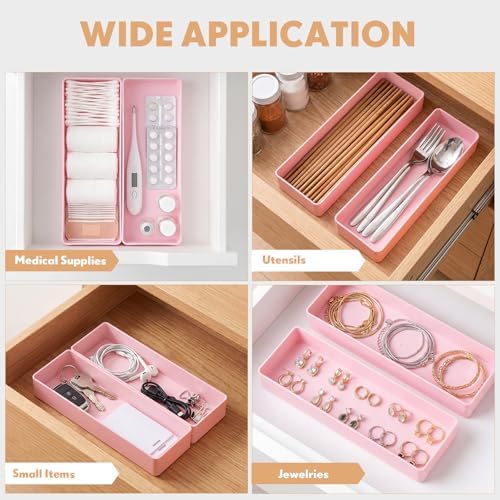 Teling 2 Pcs Pink Plastic Desk Drawer Organizer Pen Tray Shallow