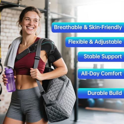 Shoulder Brace, Rotator Cuff Support and Arm Sling for Pain Relief & Injury Recovery, Breathable Compression Sleeve for Strain & Dislocation Prevention, Adjustable for Left and Right Arm, Men & Women