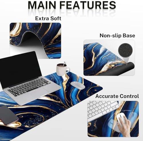 Britimes Keyboard Mouse Pad Set, 4 in 1 Desk Mat Set, Marble Blue