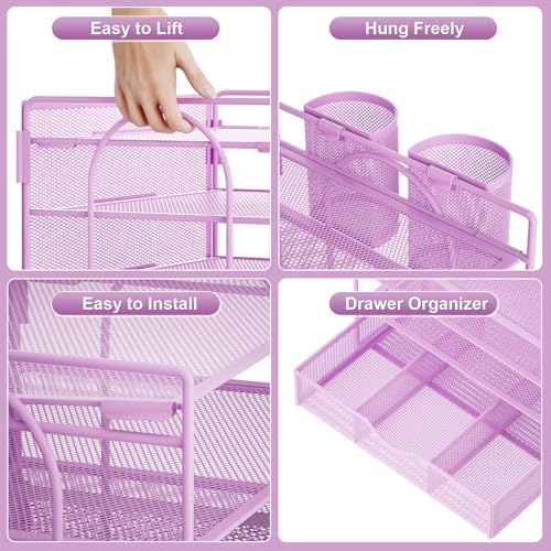 Marbrasse Desk Organizer, 4-Tier Paper File Letter Tray, Purple
